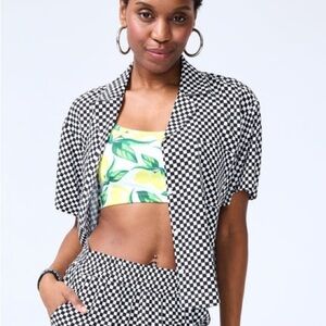 NWT Terez Short Sleeve Button Down in Racing Check